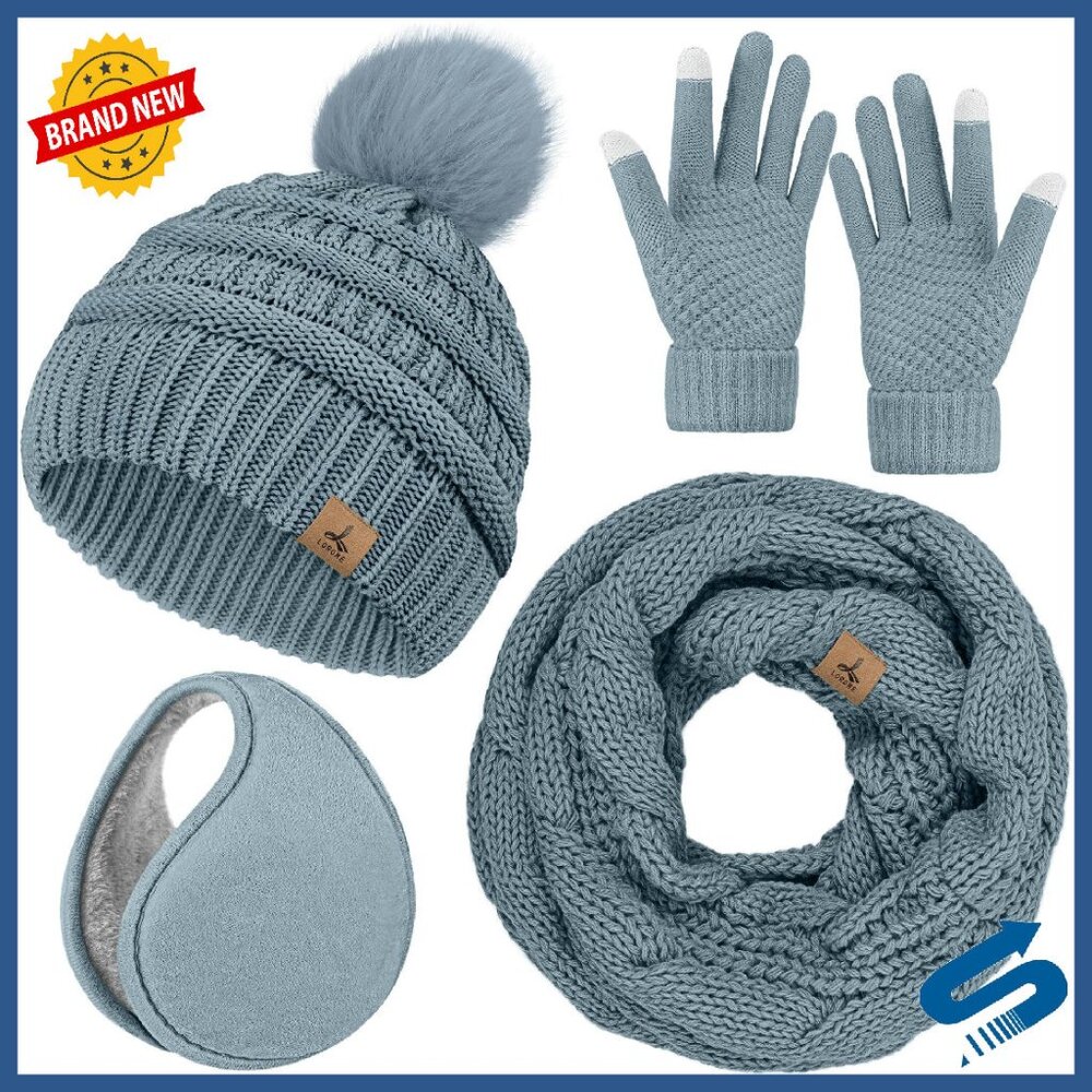 Winter Beanie Scarf Gloves Set Touch Screen Knit Acrylic Women's